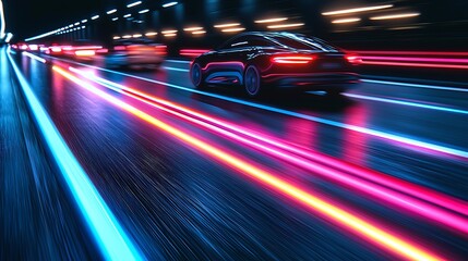 Fast Car Night Drive Neon Lights