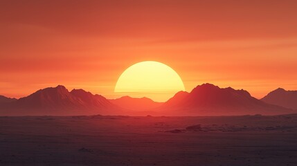 Sunset over majestic mountains desert landscape digital art tranquil environment wide-angle view