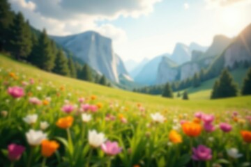 Fototapeta premium Blurred natural landscape, soft focus, dreamy effect, illustration, calm