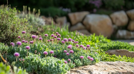 Close up of clover and ice plant intertwined living together in harmony to create a bright green organic background
