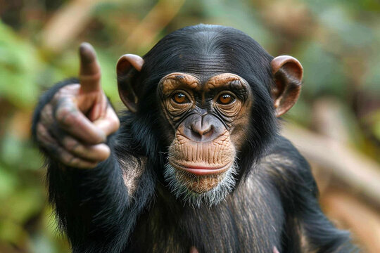 Chimpanzee Pointing Finger Close-Up &ndash; Expressive Primate Photography