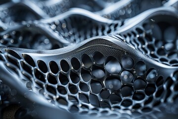 Close-up view of advanced material microstructure displaying intricate patterns and textures under high magnification