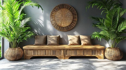 Obraz premium Wooden patio lounge area with plants