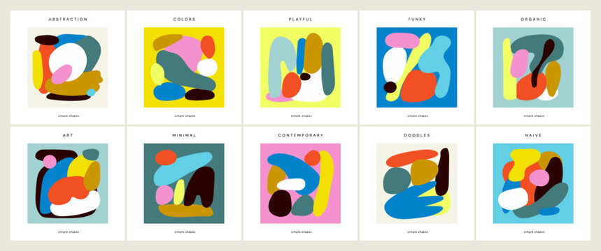 Collection of abstract backgrounds with hand-drawn organic and colorful shapes