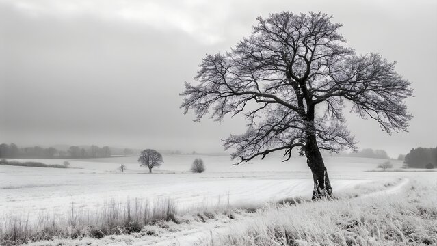 Bare tree on field against sky
