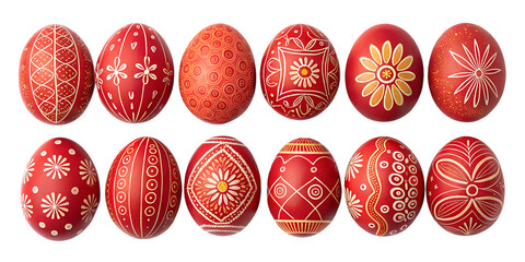 various red painted Easter eggs isolated on transparent background	