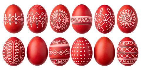 various red painted Easter eggs isolated on transparent background	