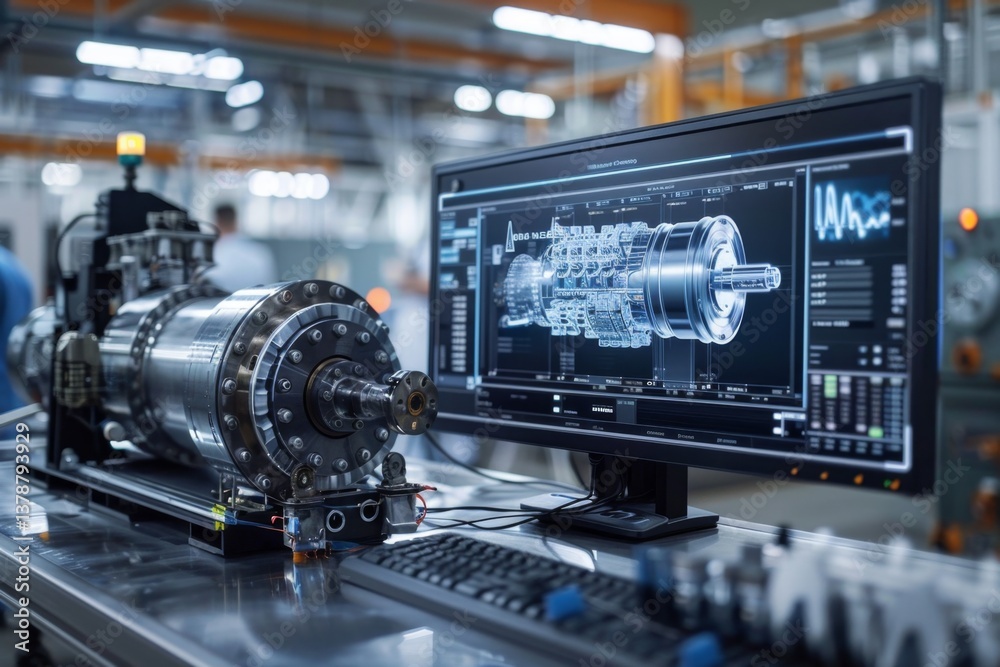 Fototapete detailed digital twin visualization synchronizing with a real-world machine in an industrial setting