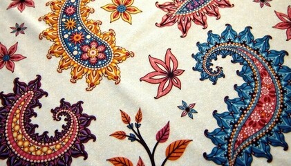 Soft muted paisley print on linen-like surface, fabric, organic, background