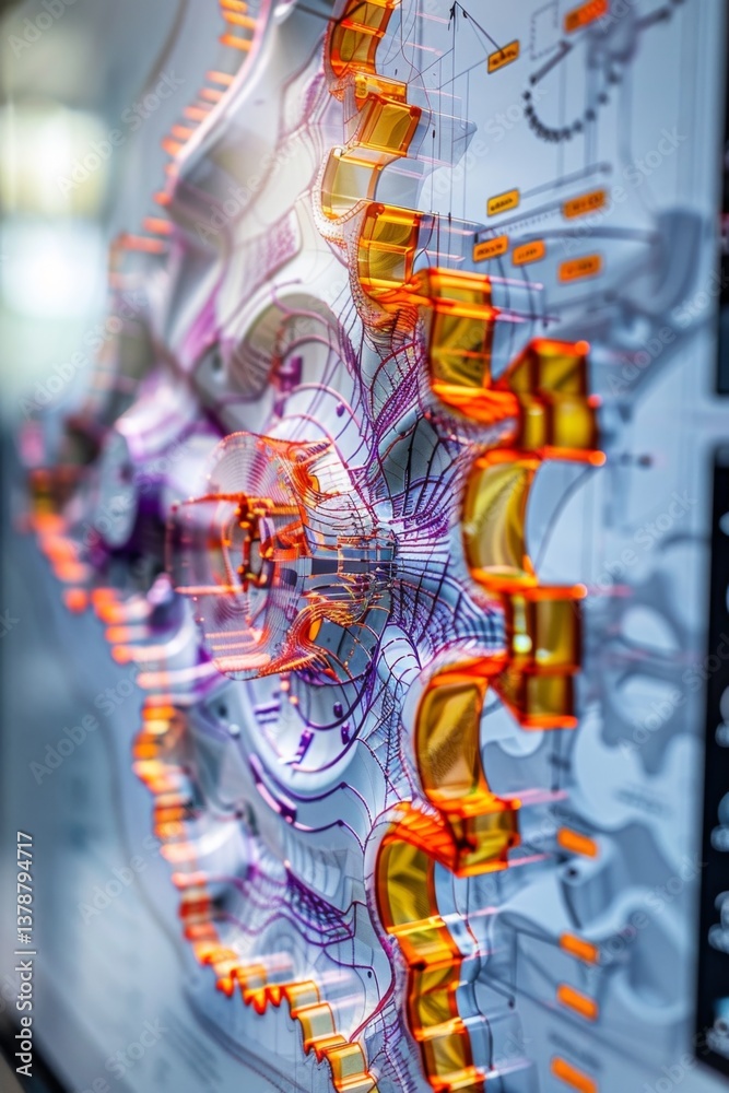 Poster close-up on intricate cam simulation displaying dynamic toolpaths for cnc machining on high-resoluti