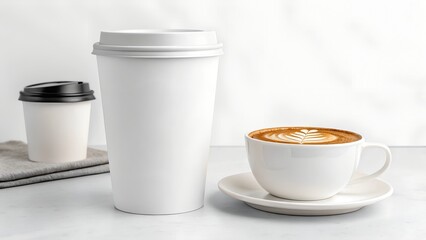 Flat lay arrangement with coffee cups
