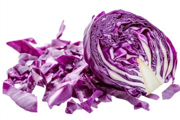 Obraz premium A handful of shredded purple cabbage, isolated on a transparent background.