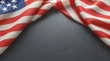 Fototapeta premium Two american flags on black background, symbol of patriotism and national pride