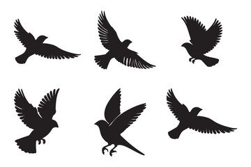 Set of silhouettes of birds