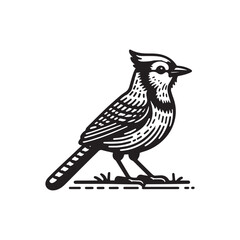 Obraz premium Simple Blue Jay Side View Vector Icon – Vintage Logo & Retro Illustration