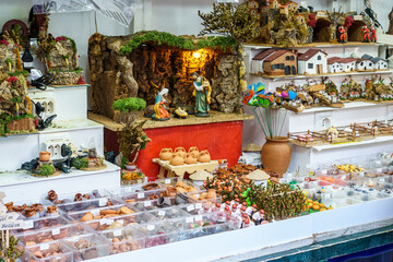 Barcelona, Spain-December 5, 2023. Christmas market of figures and decorations in Barcelona, Spain.