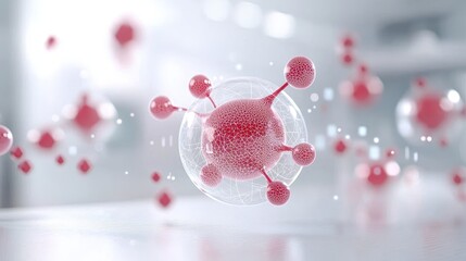Conceptual 3d render of a molecule encapsulated within transparent sphere, exploring microscopic structures and scientific discoveries