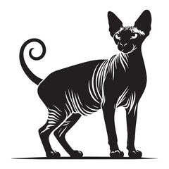 Regal Sphynx silhouette, showcasing the breed’s elegant and dignified appearance - Sphynx illustration - Sphynx vector - cat silhouette

