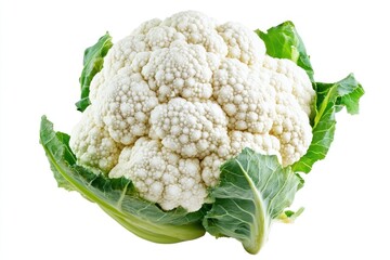 A fresh head of cauliflower with tightly packed white florets, isolated on a transparent background.