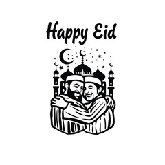 two Muslim men in traditional attire embracing each other warmly