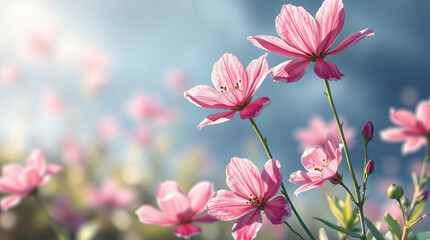 Delicate pink flowers blooming in a serene garden, capturing the beauty and grace of nature.