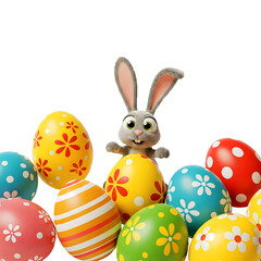 Colorful easter bunny and easter eggs with pattern,  Funny playful rabbit animal