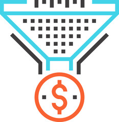sales funnel flat line web icon concept