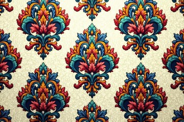 Intricate floral damask textile design, elegant repeating backdrop, flower, classic, home