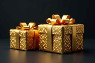 Obraz premium Intricate gold gift boxes, geometric pattern, luxurious design, art nouveau, gift