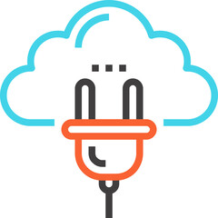 connect to cloud flat line web icon concept