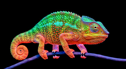 Obraz premium chameleon on a black background