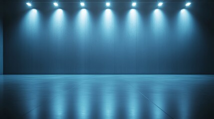 Illuminated empty room with three spotlights, a perfect canvas for showcasing designs and products