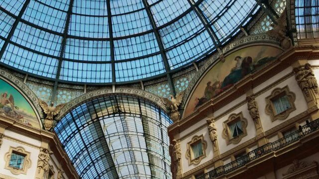 Tourist landmark in Milan, Italy, Gallery of Victor Emanuele. Luxury shops for shopping. Tourism and Fashion. Italy Milan