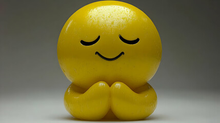Sparkling Yellow Smiling Meditative Figurine with Folded Hands in Studio Lighting