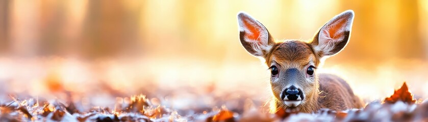 Captivating wildlife photography, solitary deer grazes peacefully in vast, serene field