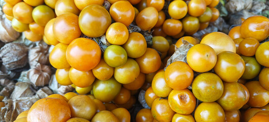 A pie of fresh cape gooseberry open sell in Indian market.