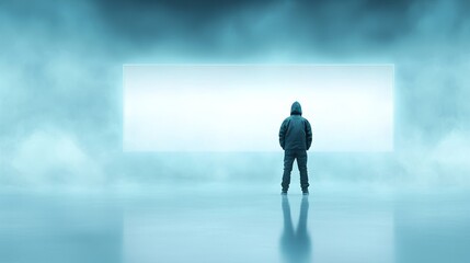 Fototapeta premium Mysterious figure in a fogfilled room, captivating scene of solitude and atmosphere