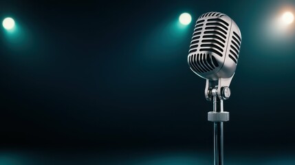 Live music performance featuring vintage microphone on stage dark background professional photography close-up