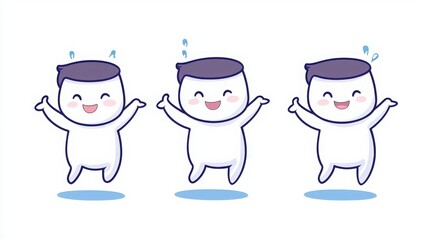 Happy Jumping Characters, Three cute characters joyfully jumping