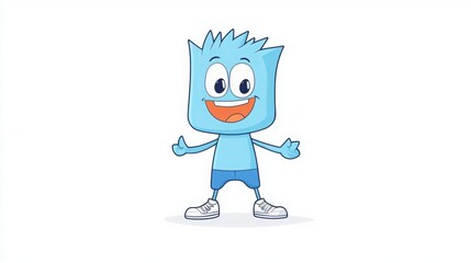 Happy Blue Cartoon Mascot, Cheerful, friendly cartoon character design.