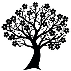 Obraz premium Black Cherry Blossom Silhouette – Elegant Floral Art with Light Airy Design