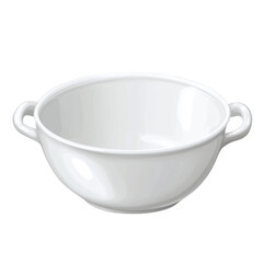 Deep soup bowl with handles, isolated on a transparent background.