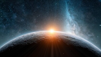 planet mercury with sunrise on the space background