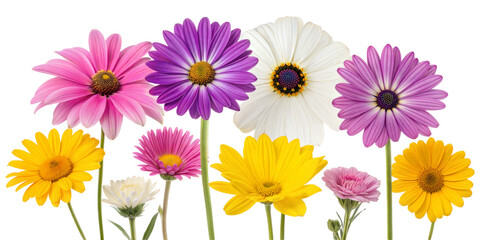 Colorful flowers isolated on transparent background.
