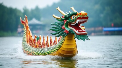 Majestic Dragon Boat Race on a Serene Lake