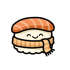 Cute and Playful Cartoon Sushi Character with Smiling Face and Colorful Stripes on Top, Perfect for Fun Food Designs and Culinary Illustrations