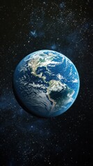 Earth from space, view of the Americas, starry night sky.  Possible use Educational, science, astronomy