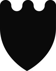 Solid black silhouette of a traditional medieval shield with a bold structure symbolizing bravery.