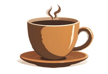 Obraz premium Steaming Brown Coffee Cup & Saucer, Retro Illustration