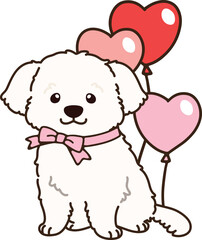 Simple and adorable Valentine's Day illustration of Maltese dog
